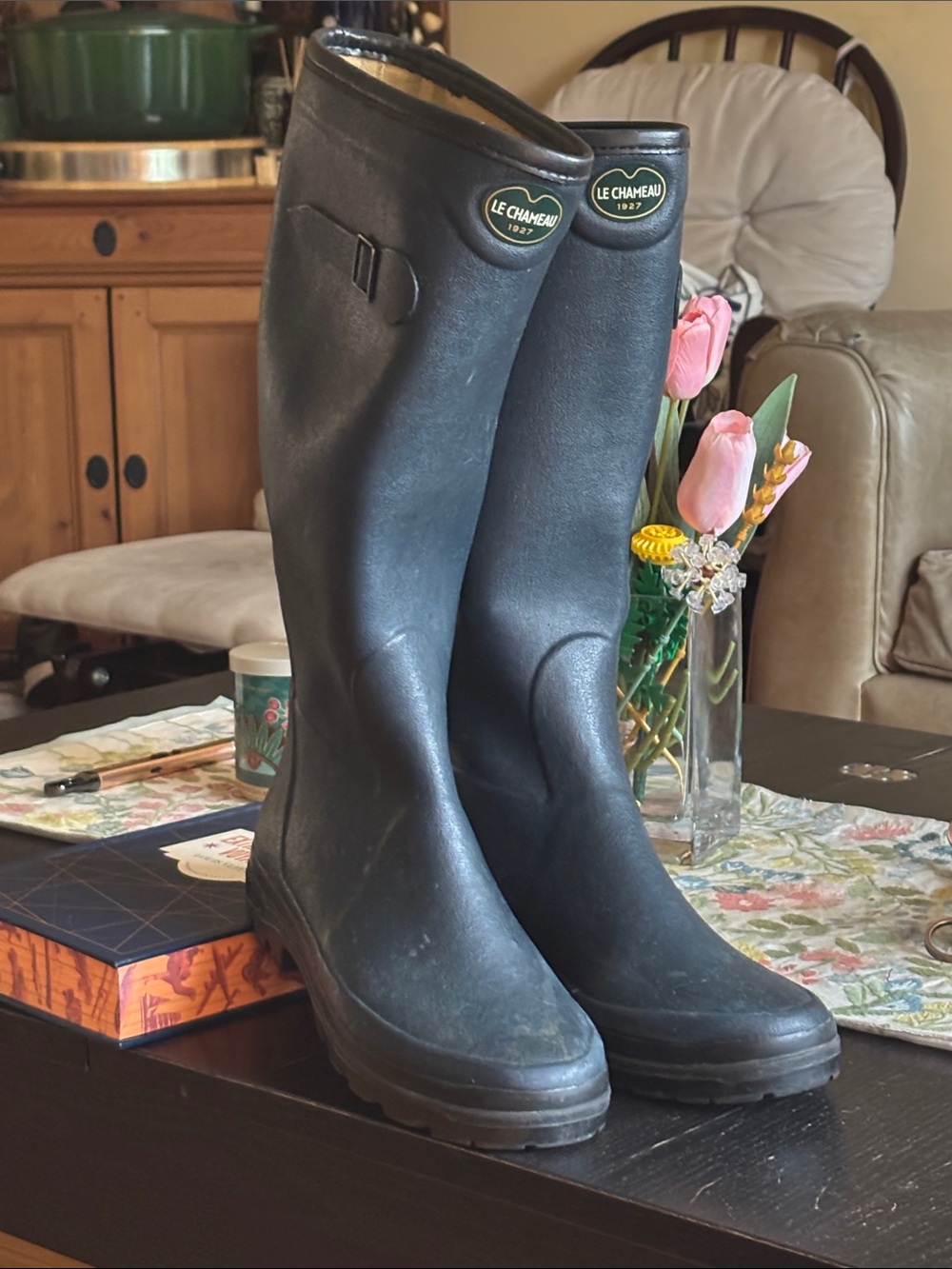 Le Chameau Navy Rubber Tall Rain Boots—size 40 (excellent used condition)